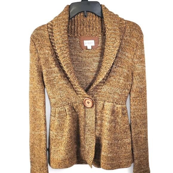 In Stitches Wool Blend Cardigan Wood Buttons Chunky Cozy Brown Womens Small - Picture 1 of 11